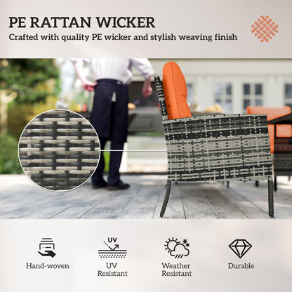 6 Pieces Rattan Garden Furniture Sofa Set with Cushions, Orange