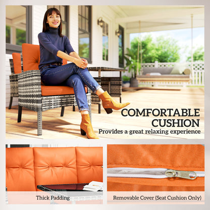 6 Pieces Rattan Garden Furniture Sofa Set with Cushions, Orange