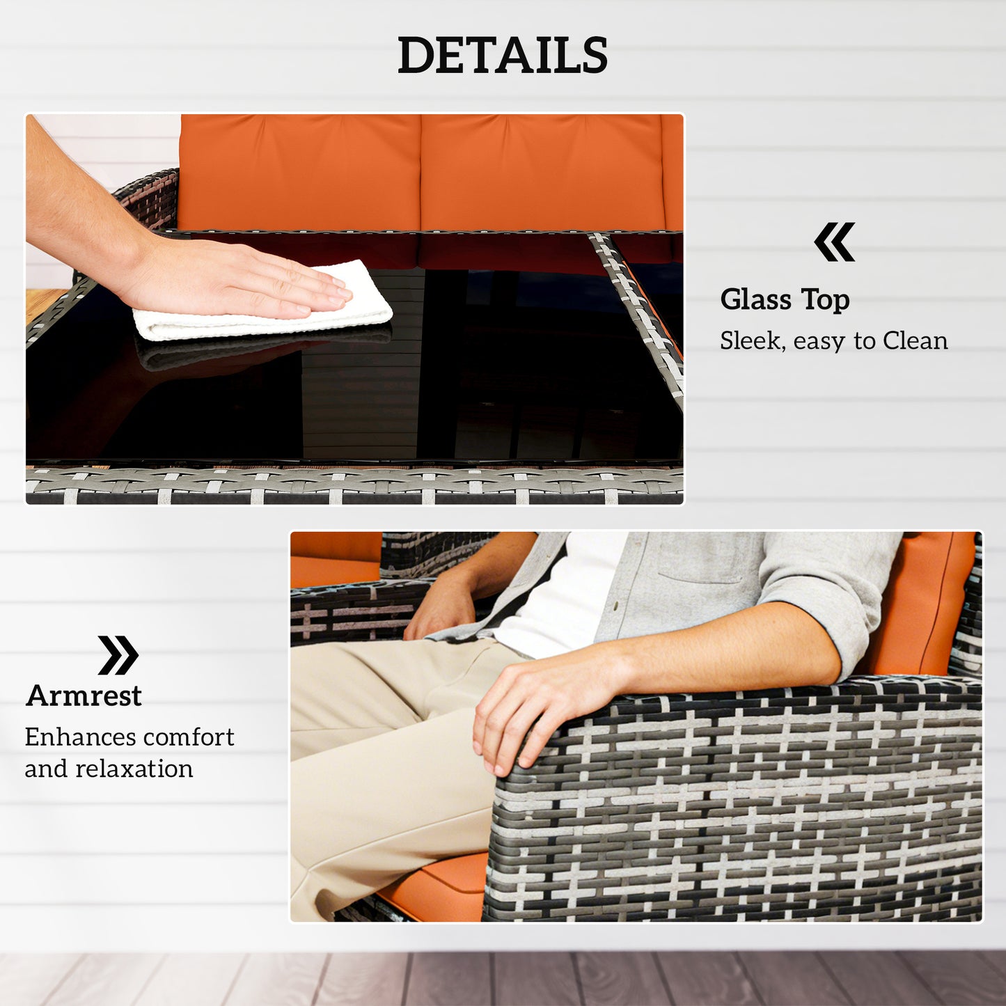 6 Pieces Rattan Garden Furniture Sofa Set with Cushions, Orange