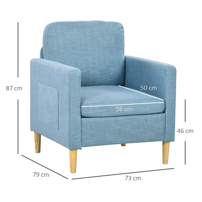 Modern Accent Chair, Comfy Fireside Chair, Upholstered Armchair for Living Room, Bedroom, Home Office, Blue