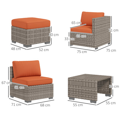 8 Piece Outdoor Patio Furniture Set, Rattan Sofa Set with Footstools and Coffee Tables