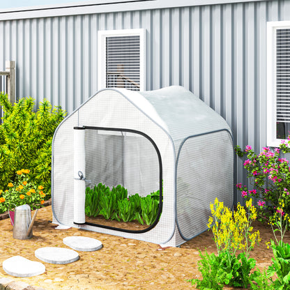 Mini Pop Up Greenhouse w/ Reinforced PE Cover, Zipper Door, White