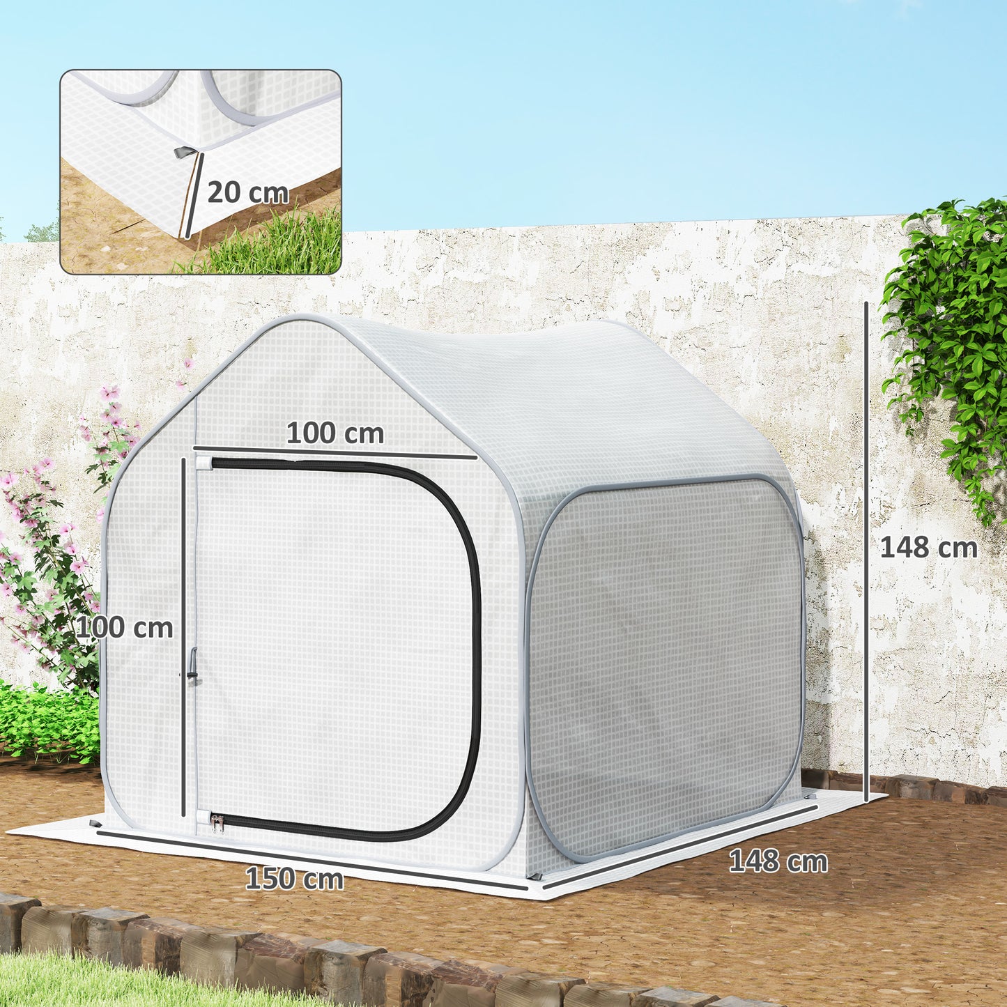 Mini Pop Up Greenhouse w/ Reinforced PE Cover, Zipper Door, White