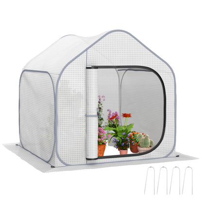 Mini Pop Up Greenhouse w/ Reinforced PE Cover, Zipper Door, White