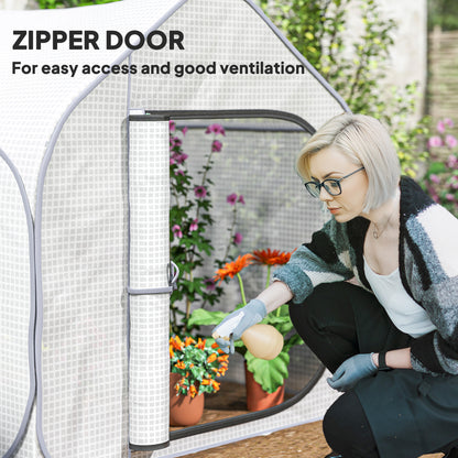 Mini Pop Up Greenhouse w/ Reinforced PE Cover, Zipper Door, White