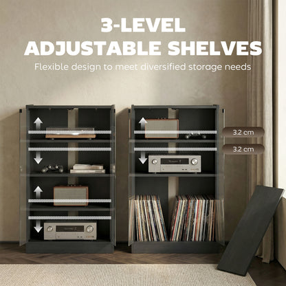 4-Tier Hi-Fi Stand with Adjustable Shelves, Black Wood-Effect