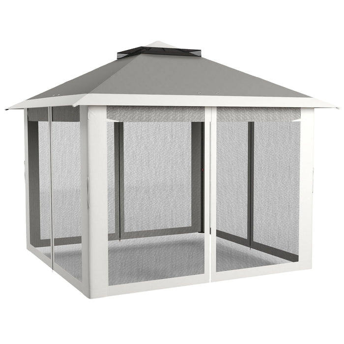 Pop Up Canopy Tent with Double Roof, Zipped Mesh Sidewalls, Carrying Bag, Height Adjustable for Patio Garden, Grey