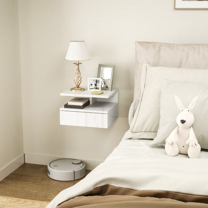 Wall Mounted Nightstand, Floating Bedside Table, High Gloss White