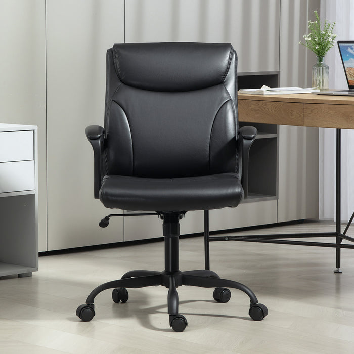 Faux Leather Desk Chair with Tilt Function for Home Office, Black