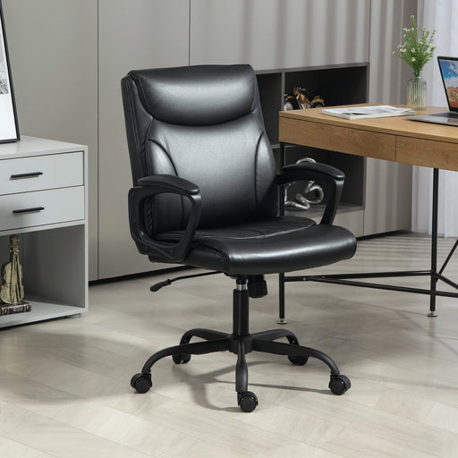 Faux Leather Desk Chair with Tilt Function for Home Office, Black