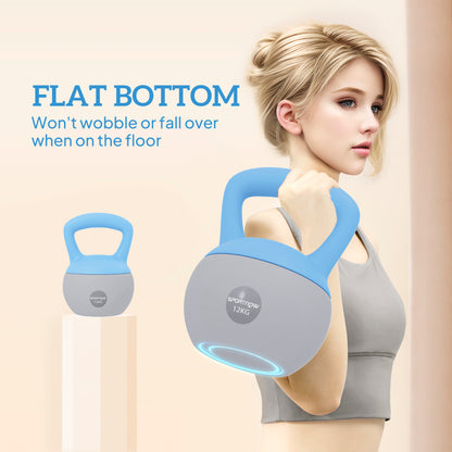 12KG Kettlebell w/ Soft Body, Non-Slip Handle, Light Blue and Grey