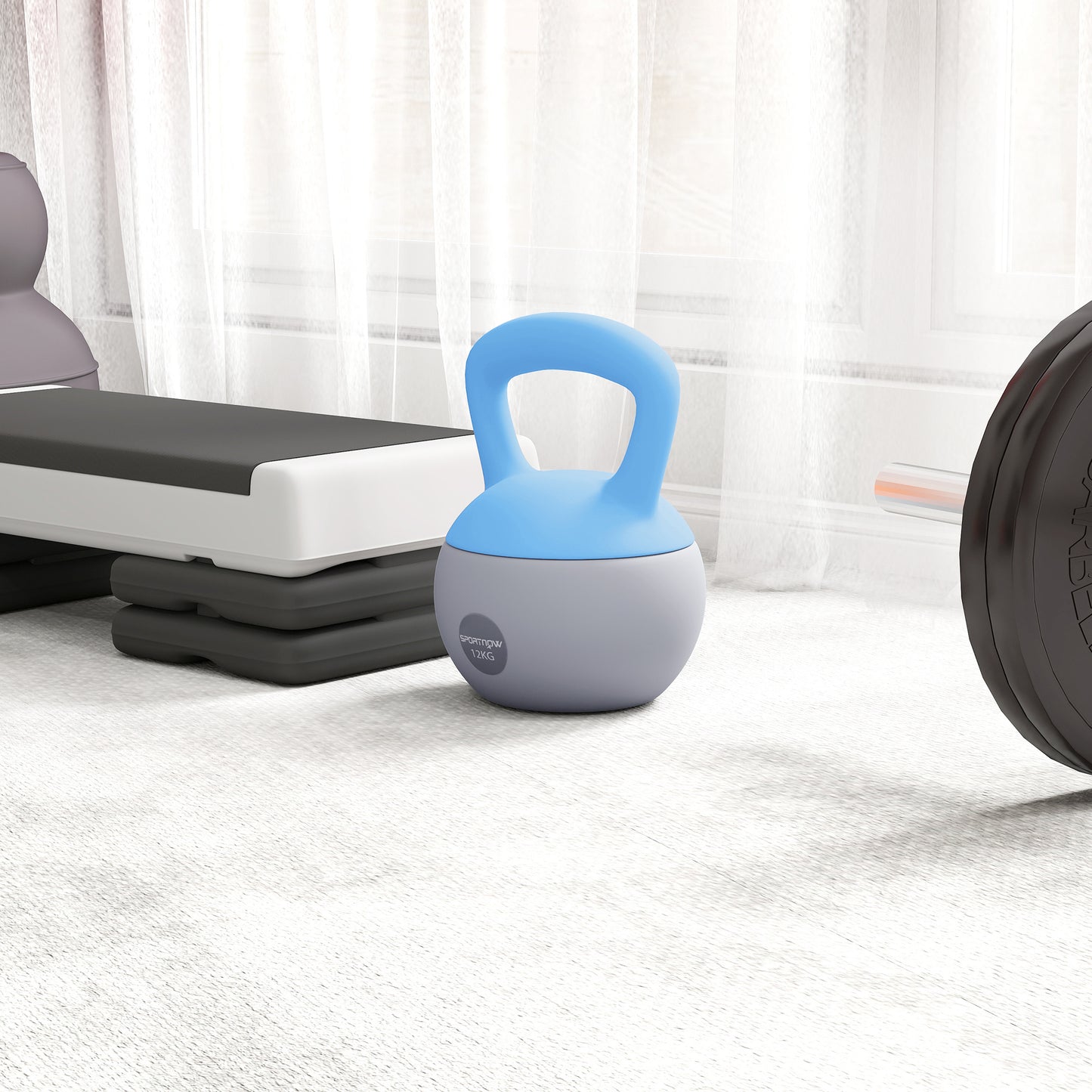 12KG Kettlebell w/ Soft Body, Non-Slip Handle, Light Blue and Grey