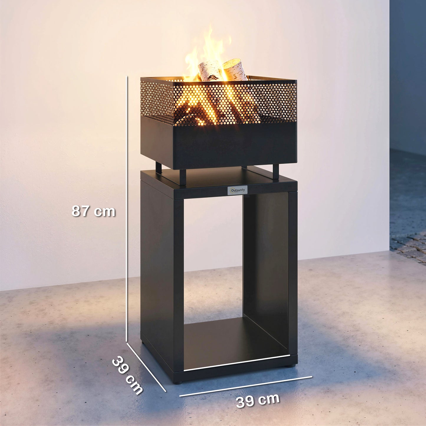 Outdoor Fire Pit with Wood Storage 87 cm Black