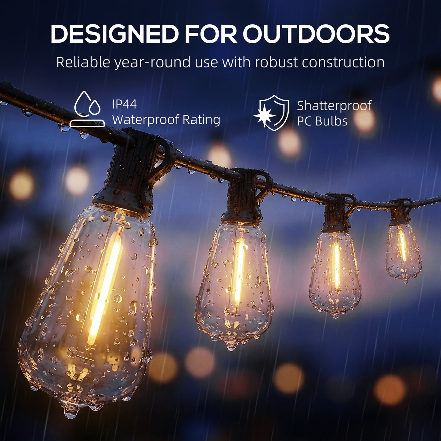 50 LED Curtain Lights, IP44 Waterproof Fairy Curtain Lights, Warm White