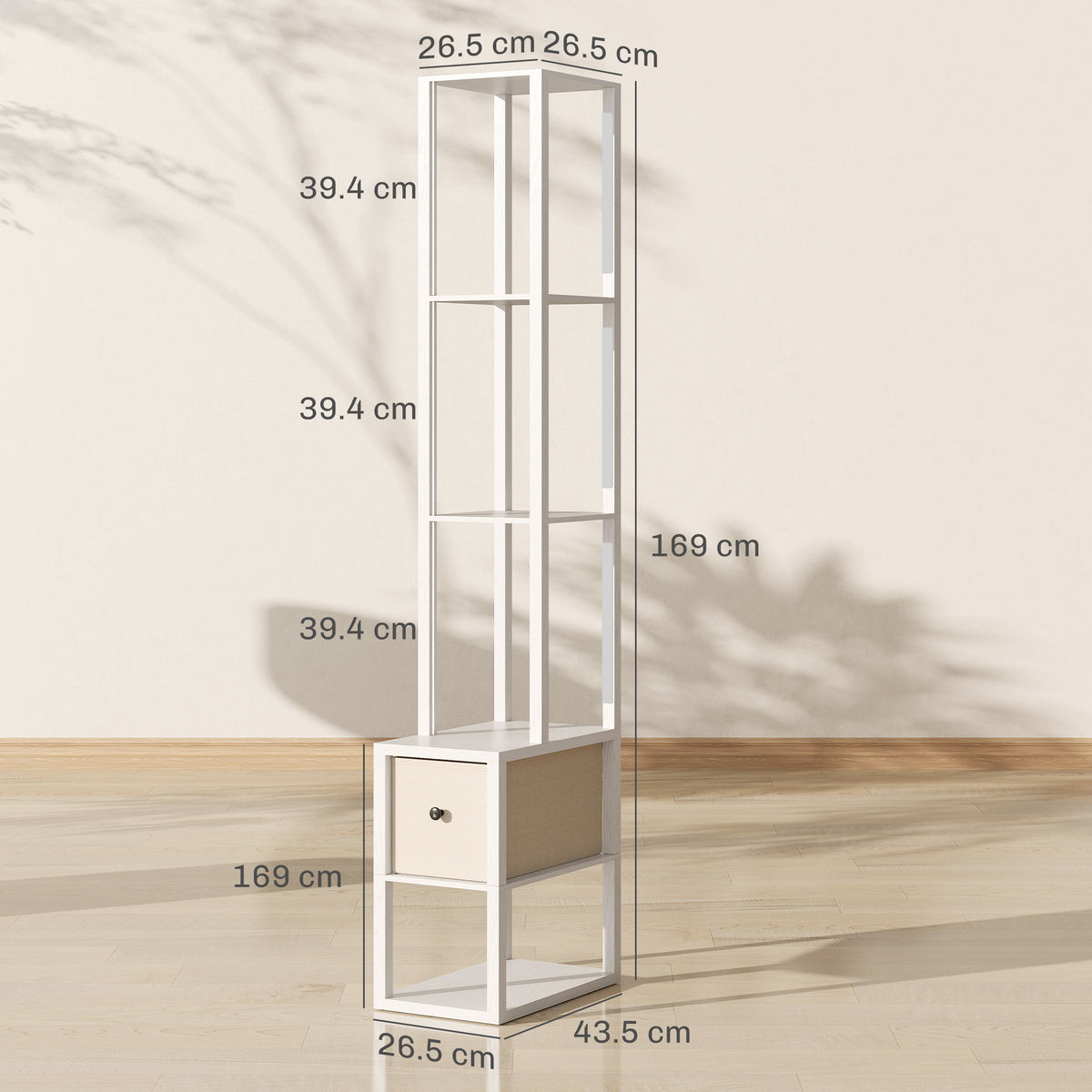 Floor Lamp with Shelves, LED Standing Lamp with Fabric Drawer, White