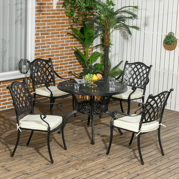 4 Seater Outdoor Dining Set with Cushions Parasol Hole Cast Aluminium