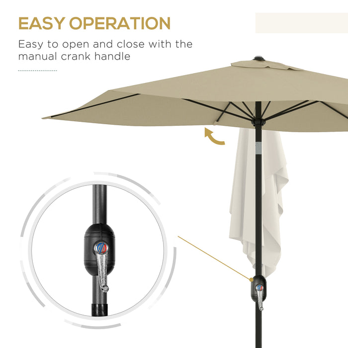 2 x 3(m) Garden Parasol Umbrella, Rectangular Market Umbrella Sun Shade w/ Crank & Push Button Tilt, 6 Ribs, Aluminium Pole, Cream