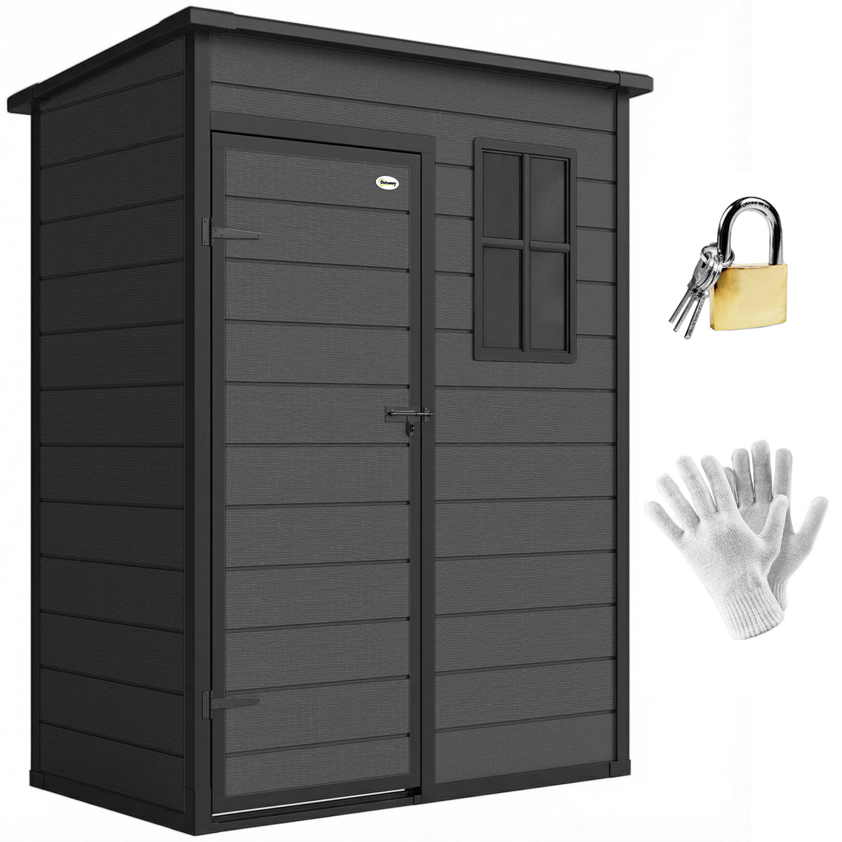 5' x 3' Garden Shed w/ Floor, Lockable Door, Window and Vent, Dark Grey