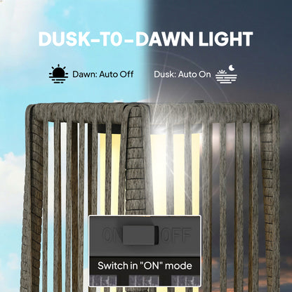 Solar Rattan Floor Lamp Auto On/Off Garden Lantern, Dark Grey