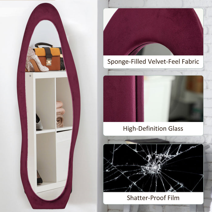 Irregular Full Length Mirror with Velvet Frame 160 x 50cm Wine Red