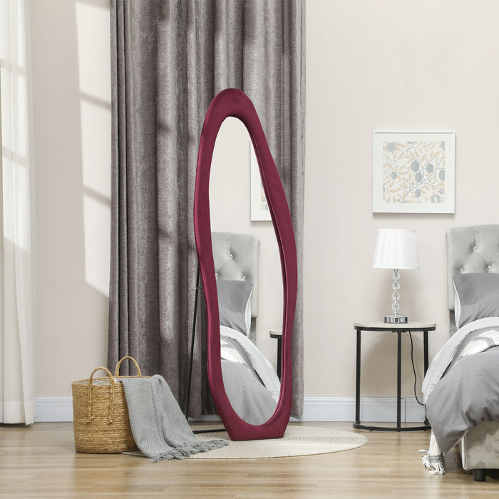 Irregular Full Length Mirror with Velvet Frame 160 x 50cm Wine Red