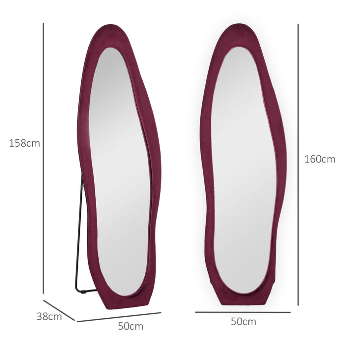 Irregular Full Length Mirror with Velvet Frame 160 x 50cm Wine Red