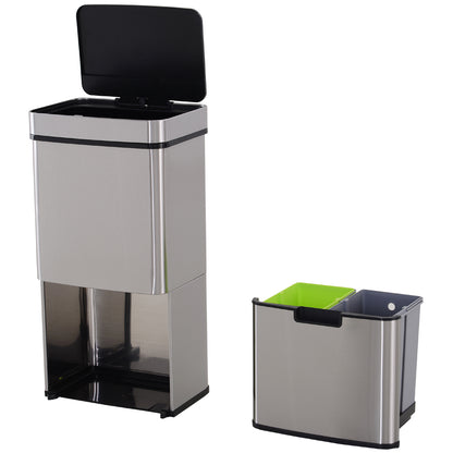 72L Stainless Steel Sensor Bin With 3 Compartments For Both Wet/Dry Waste
