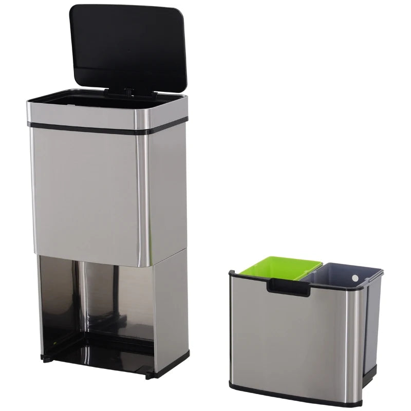 72L Stainless Steel Sensor Bin With 3 Compartments For Both Wet/Dry Waste