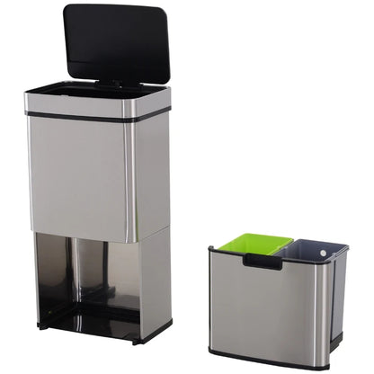 72L Stainless Steel Sensor Bin With 3 Compartments For Both Wet/Dry Waste