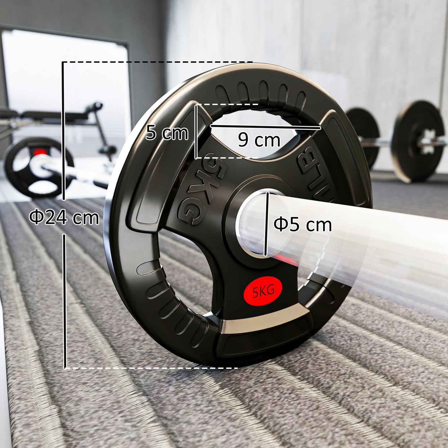 2 x 5kg Olympic Weight Plates, Weight Plate Discs with Tri-Grips