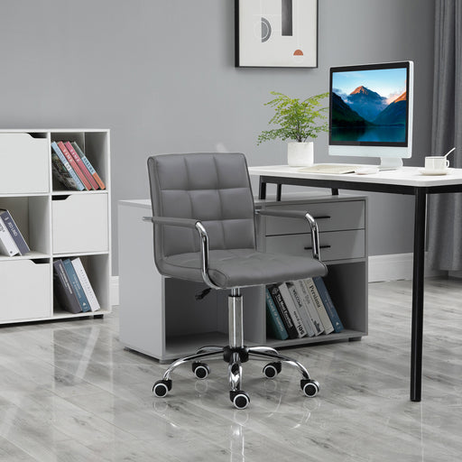 Mid Back PU Leather Home Office Desk Chair Swivel Computer Chair with Arm, Wheels, Adjustable Height, Grey