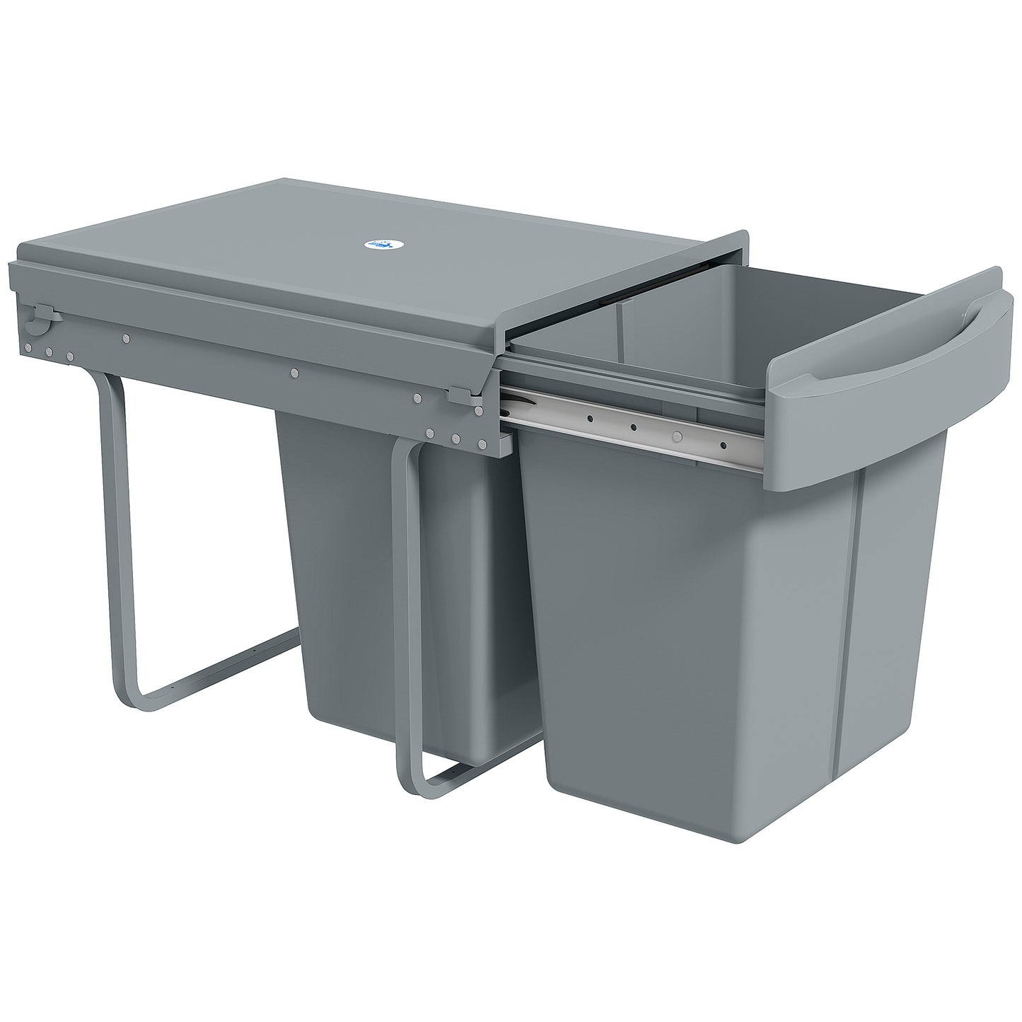 Kitchen Cupboard Bin with 40L Dual Compartment, Pull Out Bin, Grey