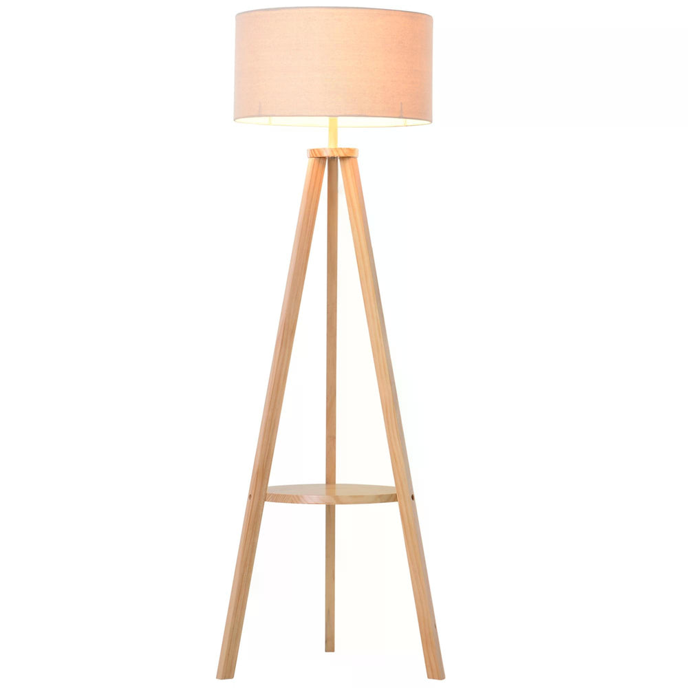 Freestanding Tripod Floor Lamp Bedside Reading with Storage Shelf Linen Shade for Living Room Bedroom, 154cm, Cream