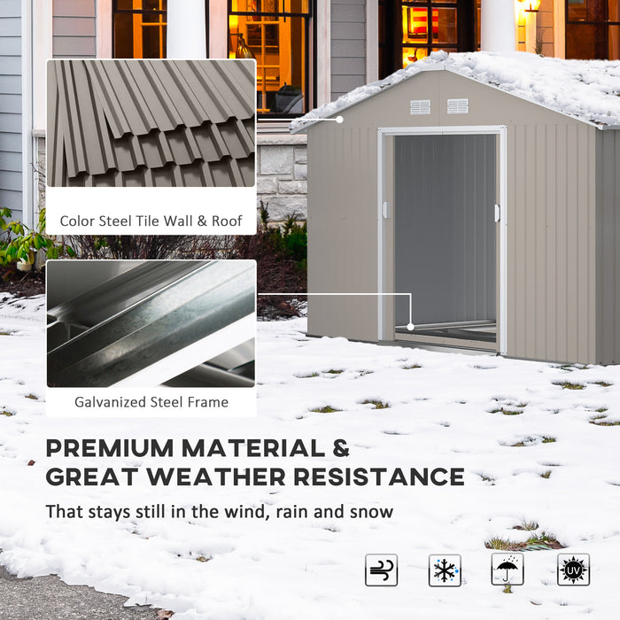 13 x 11ft Garden Metal Storage Shed Outdoor Storage Shed with Foundation Ventilation & Doors, Grey