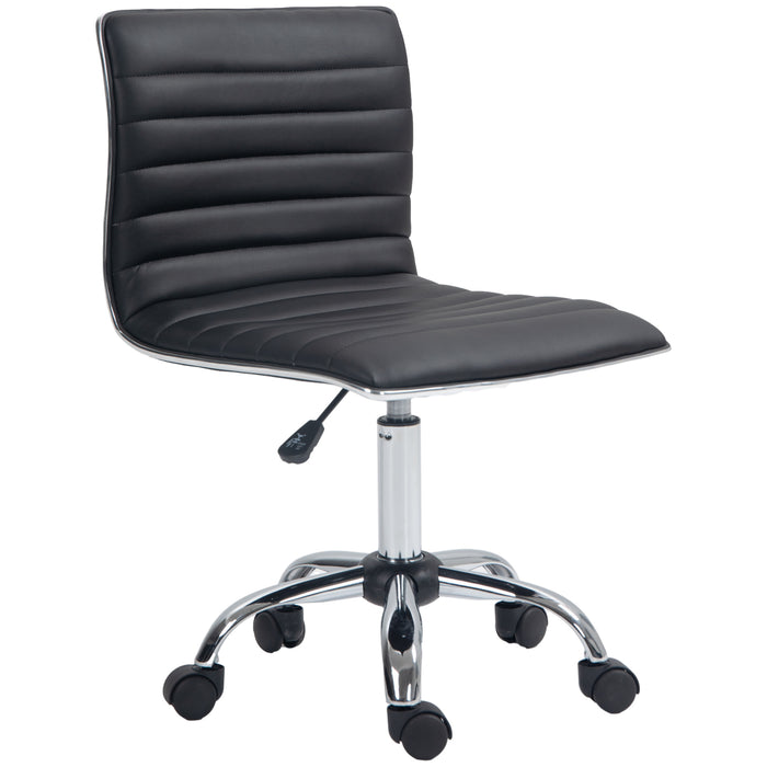 Adjustable Swivel Office Chair with Armless Mid-Back in PU Leather and Chrome Base - Black