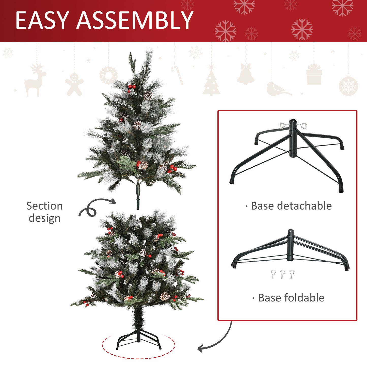 5FT Artificial Snow Dipped Christmas Tree Xmas Holiday Pencil Tree Green