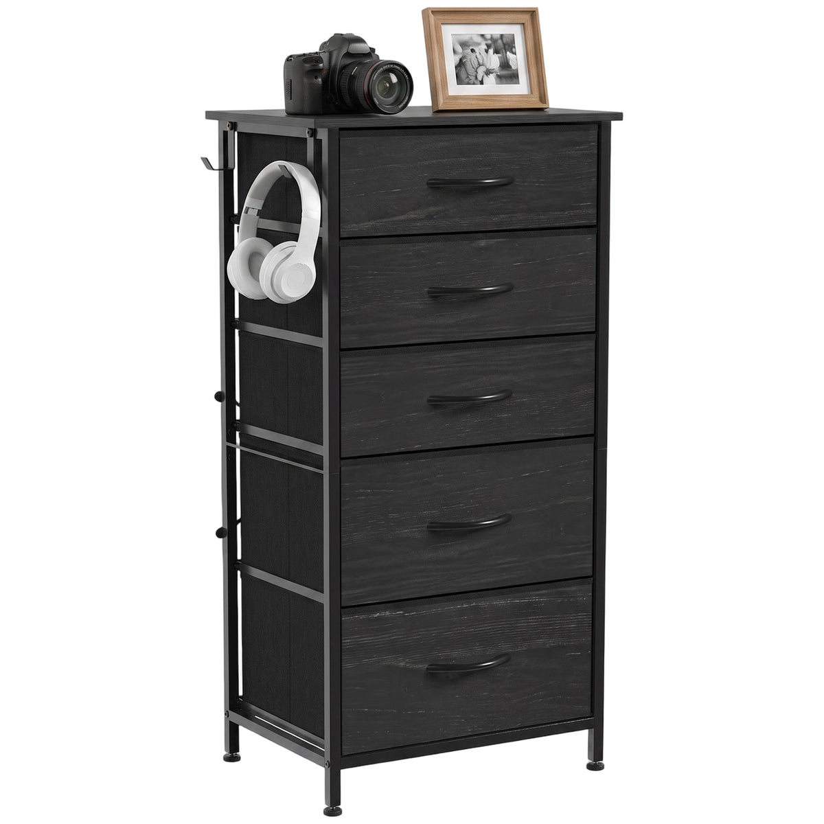 Fabric Chest of Drawers, 5 Drawer Dresser for Bedroom, Black