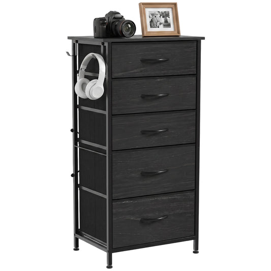 Fabric Chest of Drawers, 5 Drawer Dresser for Bedroom, Black