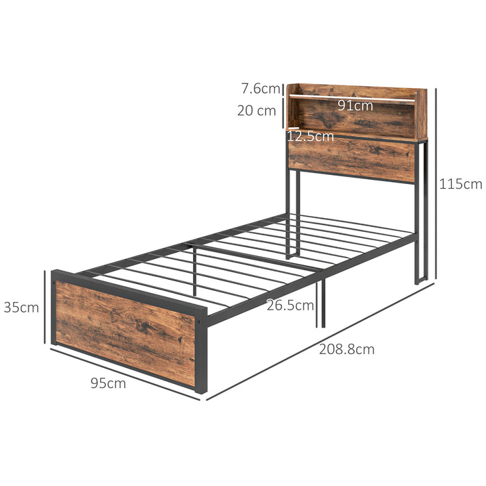 3.1FT Single Bed Frame with Storage Headboard and Under Bed Storage