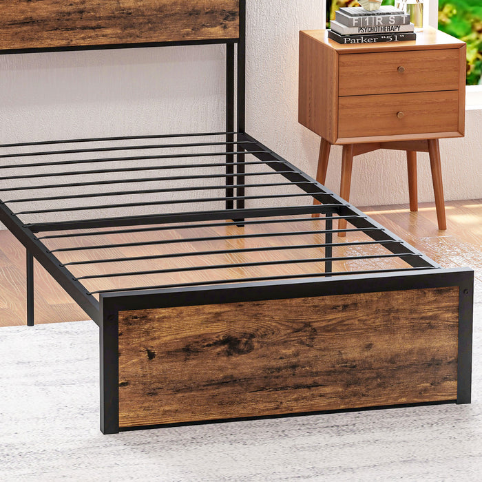 3.1FT Single Bed Frame with Storage Headboard and Under Bed Storage