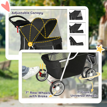Pet Stroller Pushchair Carrier for Cat Puppy with 3 Wheels Black