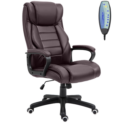 High Back Executive Office Chair 6-Point Vibration Massage Extra Padded Swivel Ergonomic Tilt Desk Seat, Brown