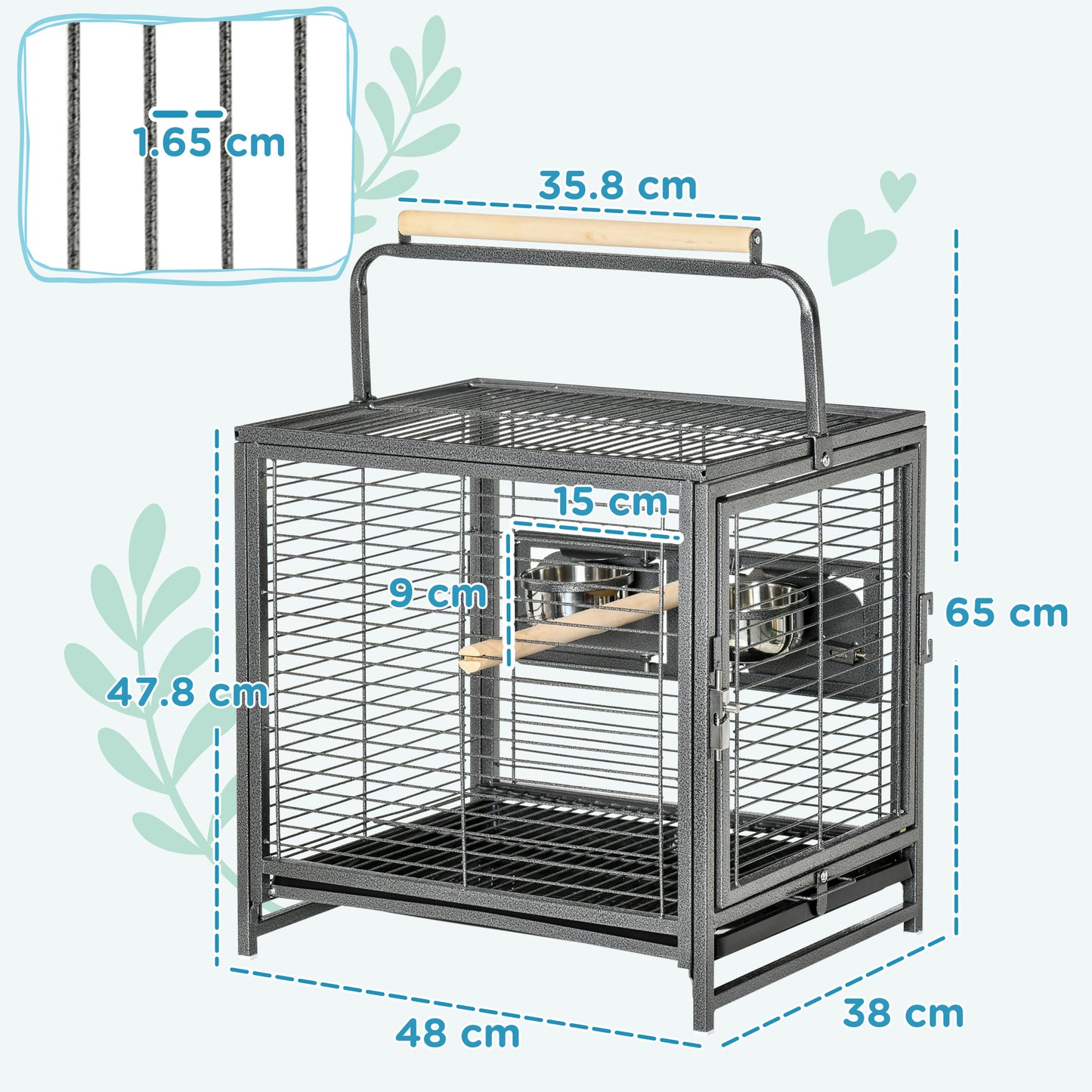 Parrot Cage, Travel Carry Pet Bird Cage Cockatiel w/ Metal Handle