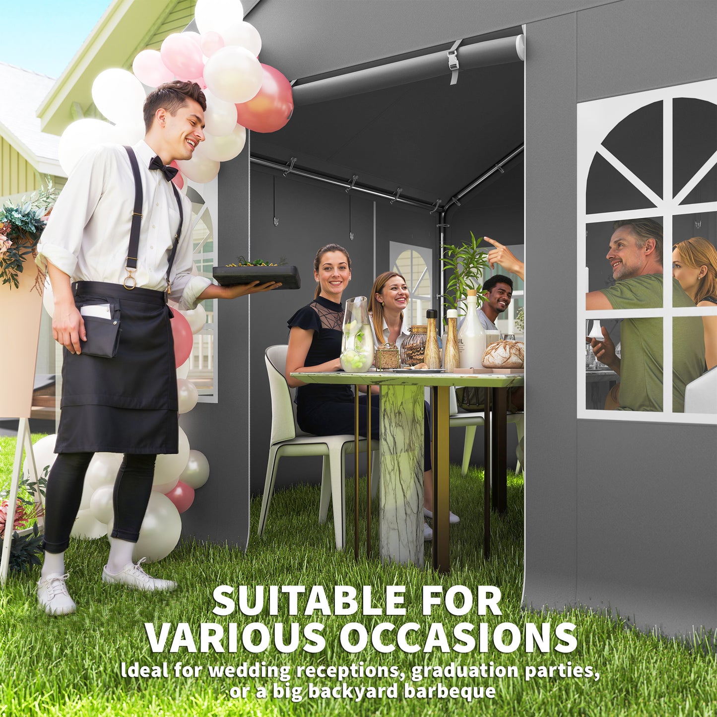 3 x 3 m Party Tent, Outdoor Canopy Tent with Sidewalls, Grey