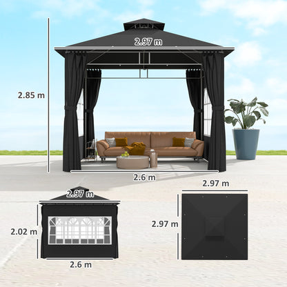 3 x 3 m Garden Gazebo, Outdoor Gazebo Canopy Shelter, Black