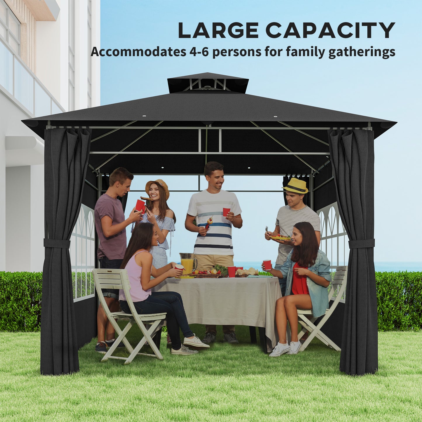 3 x 3 m Garden Gazebo, Outdoor Gazebo Canopy Shelter, Black