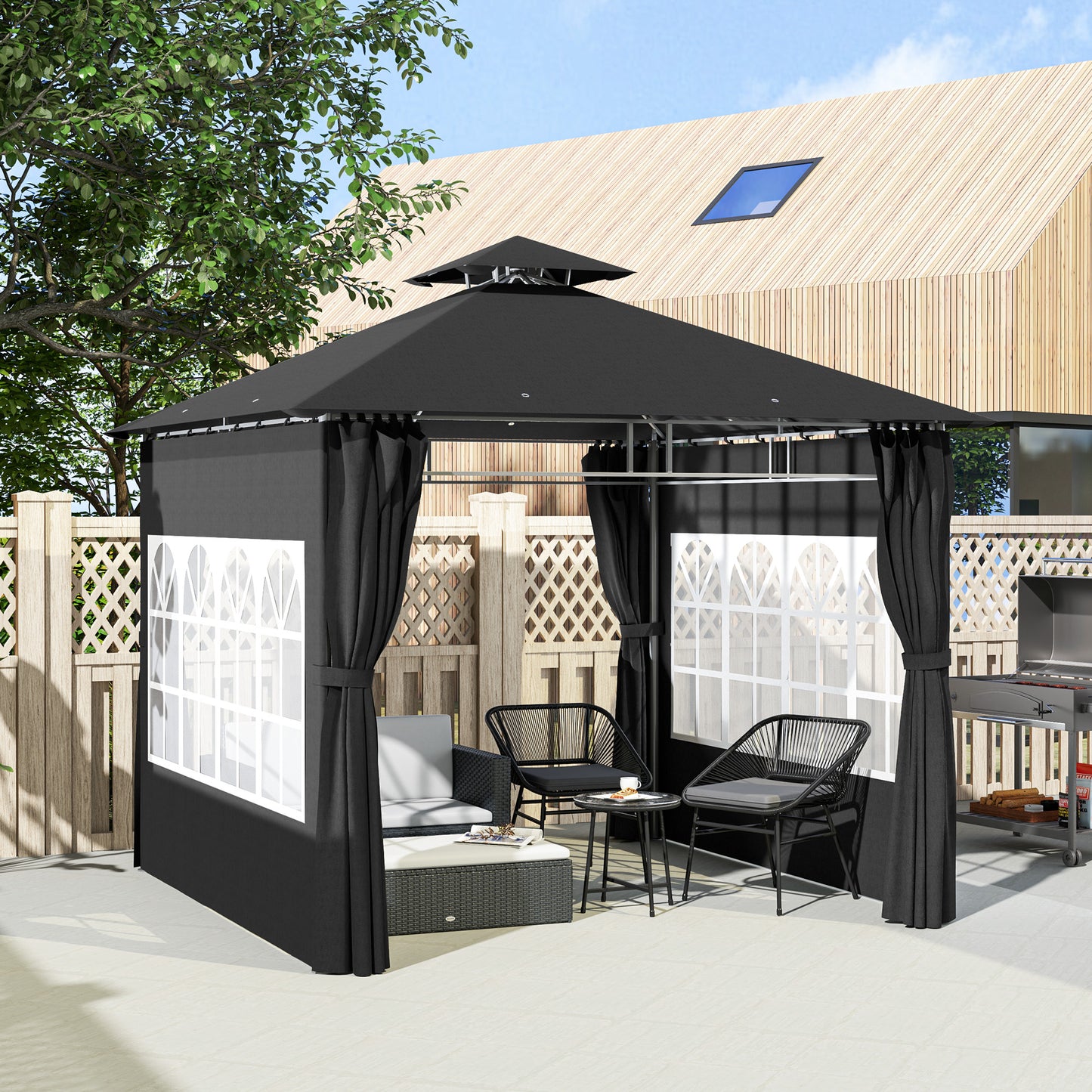 3 x 3 m Garden Gazebo, Outdoor Gazebo Canopy Shelter, Black