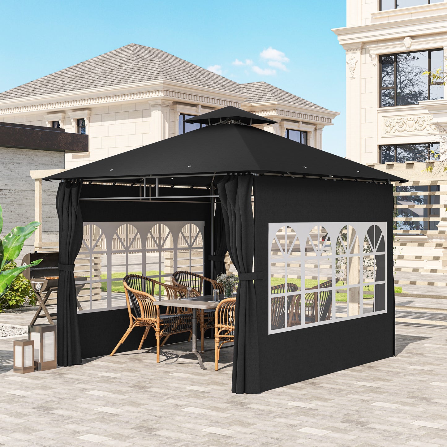 3 x 3 m Garden Gazebo, Outdoor Gazebo Canopy Shelter, Black