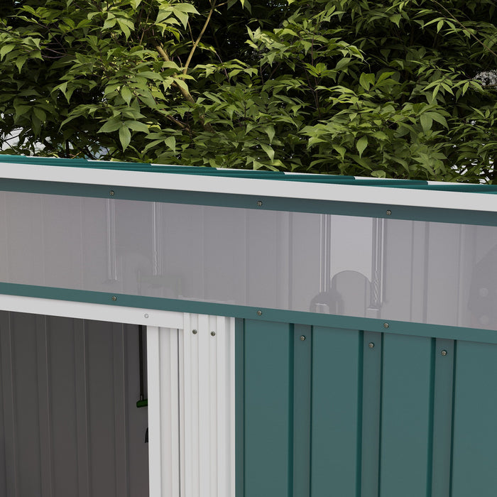 6.5 x 4FT Galvanised Metal Shed with Foundation, Lockable Tool Garden Shed with Double Sliding Doors and 2 Vents, Green