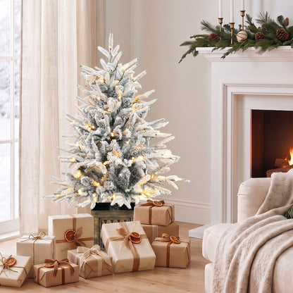 90 cm Prelit Flocked Table Christmas Tree, Base Stand, Green White